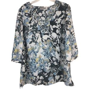 Avenue Blue Black Relaxed Ruffled Tunic